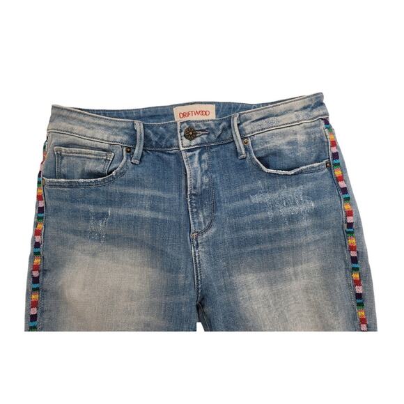 Driftwood Jackie Women's W28 L28 Distressed Skinny Jeans Embroidered Side Stripe - Picture 2 of 7